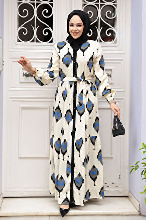 Desenli Siyah Tesettür Elbise 23926S