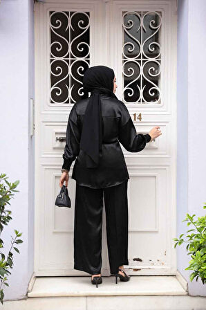 Düğmeli Siyah Tesettür İkili Takım 4016S