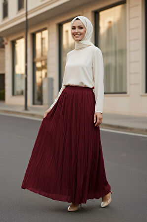 Buruşuk Bordo Tesettür Etek 9225BR