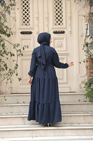 Kat Piliseli Lacivert Tesettür Elbise 10334L