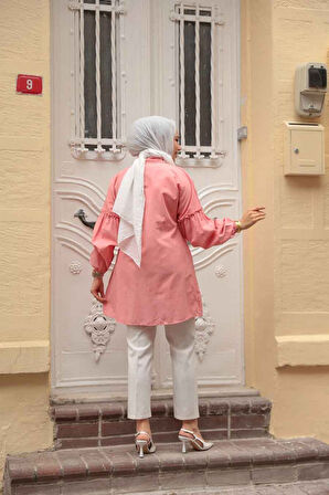 Nakış Desenli Somon Tesettür Tunik 40603SMN