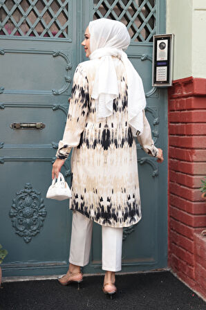 Desenli Siyah Tesettür Viskon Tunik 11744S