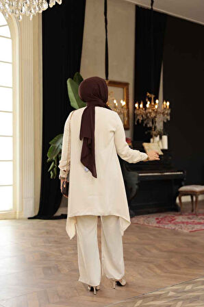 Asimetrik Kesim Bej Tesettür İkili Takım 20253BEJ