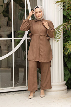 Düğmeli Camel Tesettür İkili Takım 68351C