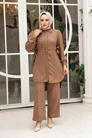 Düğmeli Camel Tesettür İkili Takım 68351C