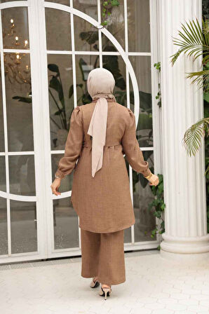 Düğmeli Camel Tesettür İkili Takım 68351C