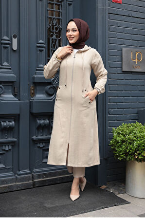 Kapşonlu Bej Tesettür Kap 539BEJ
