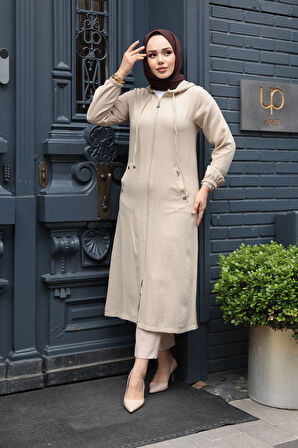 Kapşonlu Bej Tesettür Kap 539BEJ