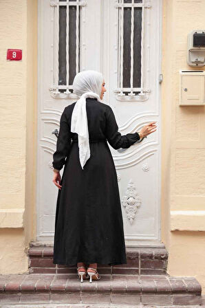 Düğmeli Siyah Tesettür Elbise 17131S