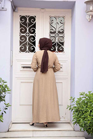Düğmeli Bisküvi Tesettür Elbise 17131BS
