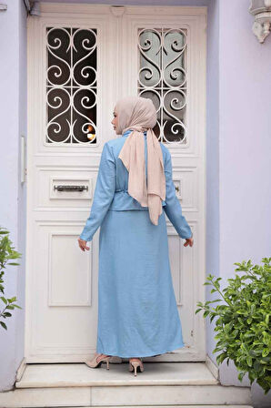 Ceketli Mavi Tesettür Elbise İkili Takım 44651M