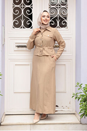 Ceketli Bisküvi Tesettür Elbise İkili Takım 44651BS