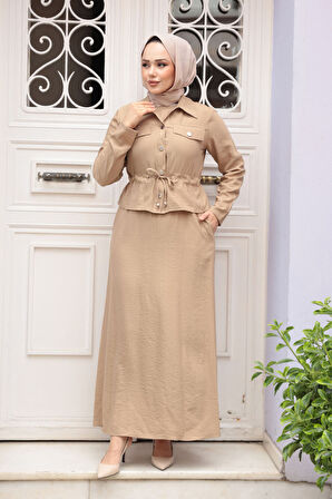Ceketli Bisküvi Tesettür Elbise İkili Takım 44651BS