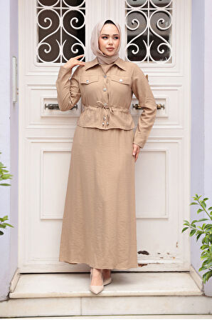 Ceketli Bisküvi Tesettür Elbise İkili Takım 44651BS
