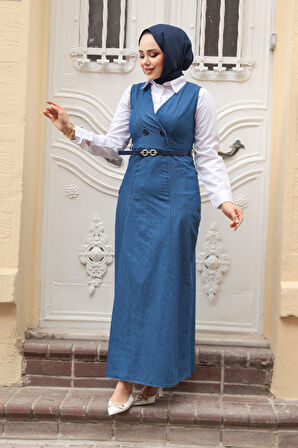 Kot Lacivert Tesettür Jile Elbise 7182L