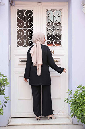 Yandan Bağlama Detaylı Siyah Tesettür İkili Takım 50183S