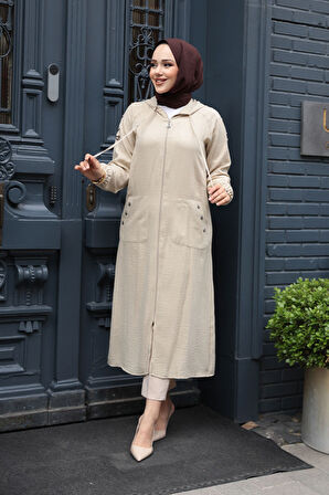 Kapşonlu Bej Tesettür Kap 511BEJ