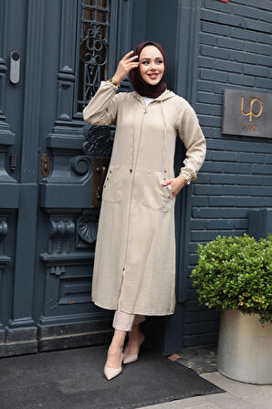 Kapşonlu Bej Tesettür Kap 511BEJ