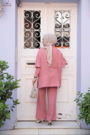 Düğmeli Gül Kurusu Tesettür İkili Takım 67751GK