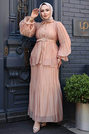 Pileli Somon Tesettür Etekli İkili Takım 4478SMN