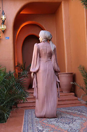 - Drape Detaylı Bakır Tesettür Abiye Elbise 52285BKR