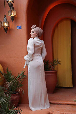 Drape Detaylı Taş Tesettür Abiye Elbise 52285TAS