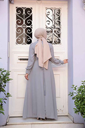 Düğme Detaylı Koyu Gri Tesettür Elbise 2703KGR