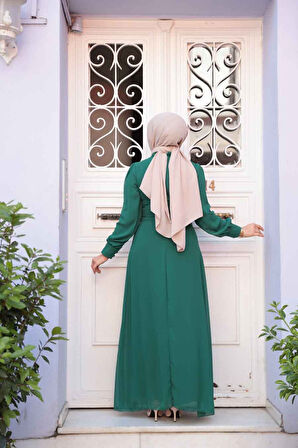 Düğme Detaylı Açık Yeşil Tesettür Elbise 2703AY