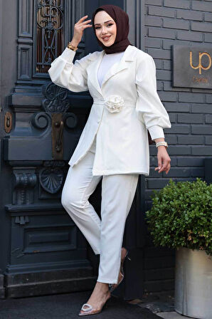 Ceketli Ekru Tesettür İkili Takım 61851E