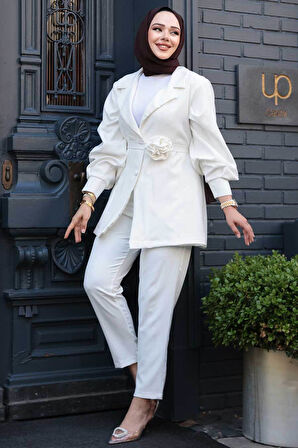 Ceketli Ekru Tesettür İkili Takım 61851E