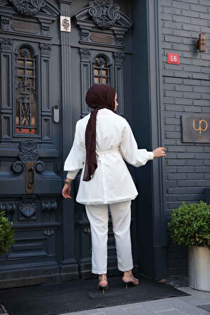 Ceketli Ekru Tesettür İkili Takım 61851E