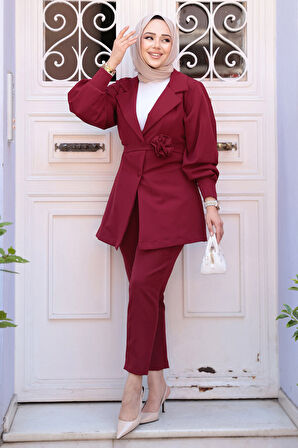 Ceketli Bordo Tesettür İkili Takım 61851BR