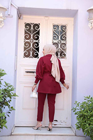 Ceketli Bordo Tesettür İkili Takım 61851BR