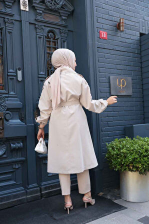 Kemerli Bej Tesettür Trençkot 62181BEJ