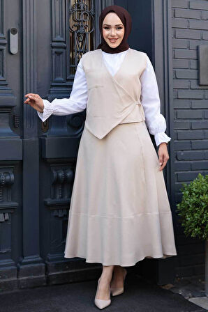 Bej Tesettür Etekli İkili Takım 75471BEJ
