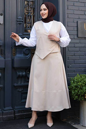 Bej Tesettür Etekli İkili Takım 75471BEJ
