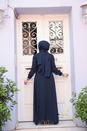 Düğme Detaylı Koyu Lacivert Tesettür Elbise 2703KL