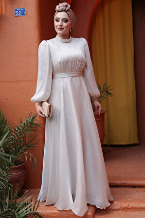 Drape Detaylı Taş Tesettür Abiye Elbise 51072TAS