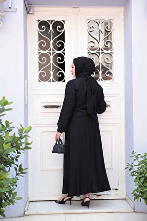 Düğmeli Siyah Tesettür Etekli İkili Takım 44741S