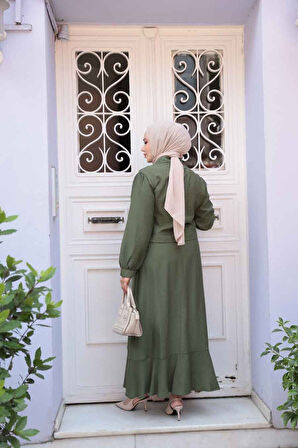 Düğmeli Haki Tesettür Etekli İkili Takım 44741HK