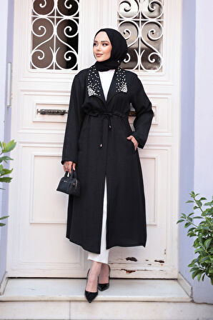 İnci Detaylı Siyah Tesettür Kap 6714S