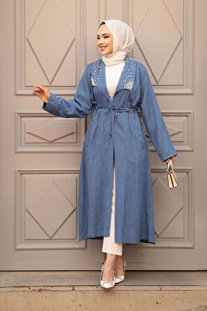 İnci Detaylı İndigo Mavisi Tesettür Kap 6714IM