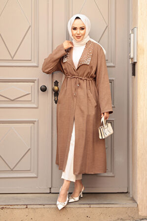 İnci Detaylı Camel Tesettür Kap 6714C