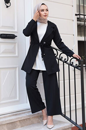 Ceketli Siyah Tesettür İkili Takım 62221S