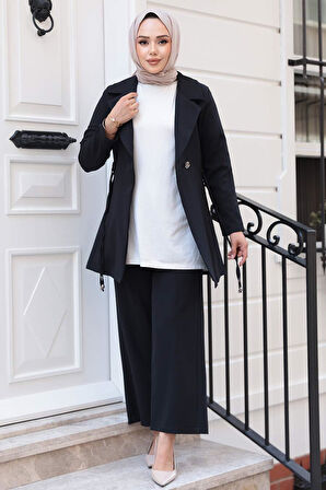 Ceketli Siyah Tesettür İkili Takım 62221S