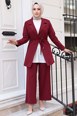 Ceketli Bordo Tesettür İkili Takım 62221BR