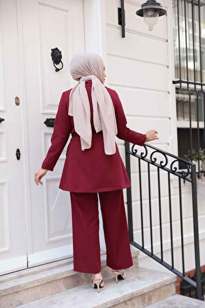 Ceketli Bordo Tesettür İkili Takım 62221BR