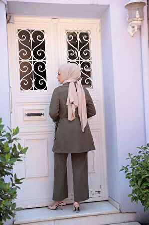 Ceketli Haki Tesettür İkili Takım 62221HK