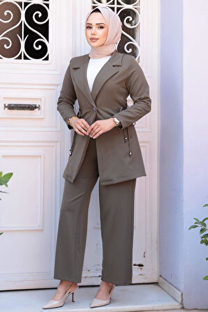 Ceketli Haki Tesettür İkili Takım 62221HK
