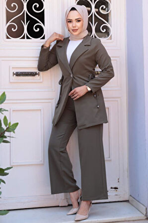 Ceketli Haki Tesettür İkili Takım 62221HK